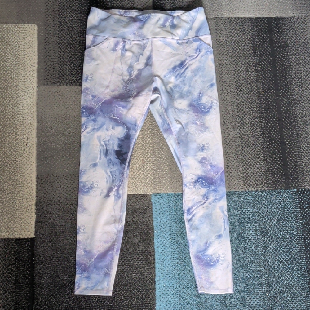 Duluth Trading Co Women's Marble-Print Leggings - Light Blue & Purple